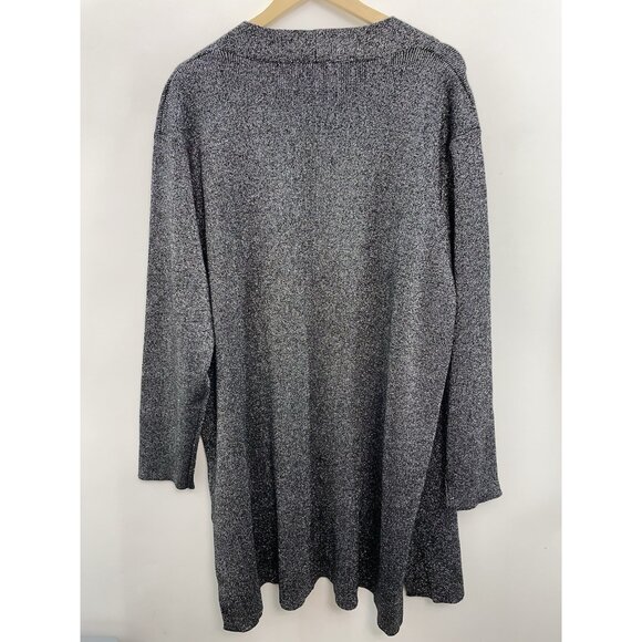 Susan Graver Style Cardigan Sweater Tunic Open Front Black Silver Metallic 3X - Picture 2 of 8